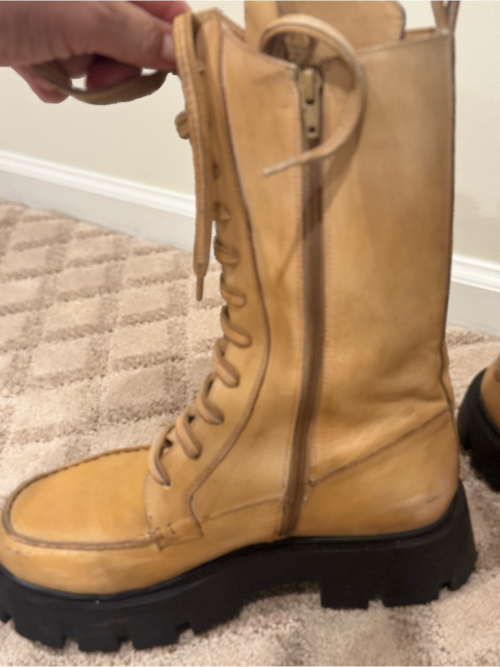 Free People Tan Lace-Up Platform Combat Boots - Picture 4 of 5